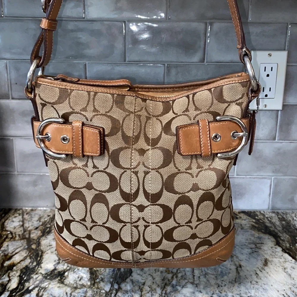 Coach  W Signature Logo W/Leather Trim Bag